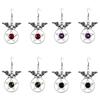 Goth Punk Sliver Color Vampire Bat Five-pointed Star Red Crystal Pendant Dangle Earrings for Women Halloween Party Witch Jewelry