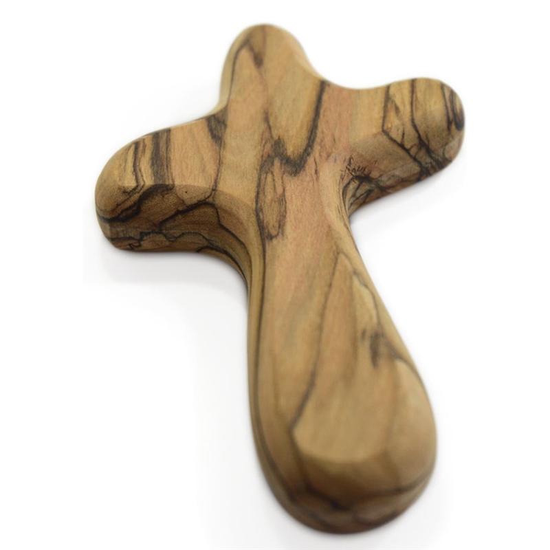 2025 Trend 4Inch Hand Held Olive Wood Clinging Cross Fine Prayer Comfort Holding Wooden Cross - Hand Held Palm Size