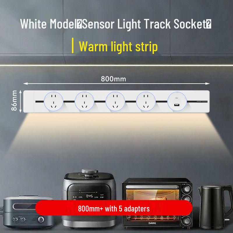Movable Sliding Track Power Strip with Sensor Light for Kitchen & Dining Room