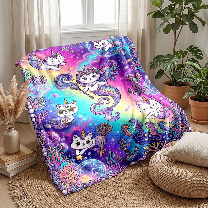 Fantastic Unicorn with Flowers Theme Blanket Lightweight Warm Flannel Blanket Decorative Throw Blanket for Home Decoration