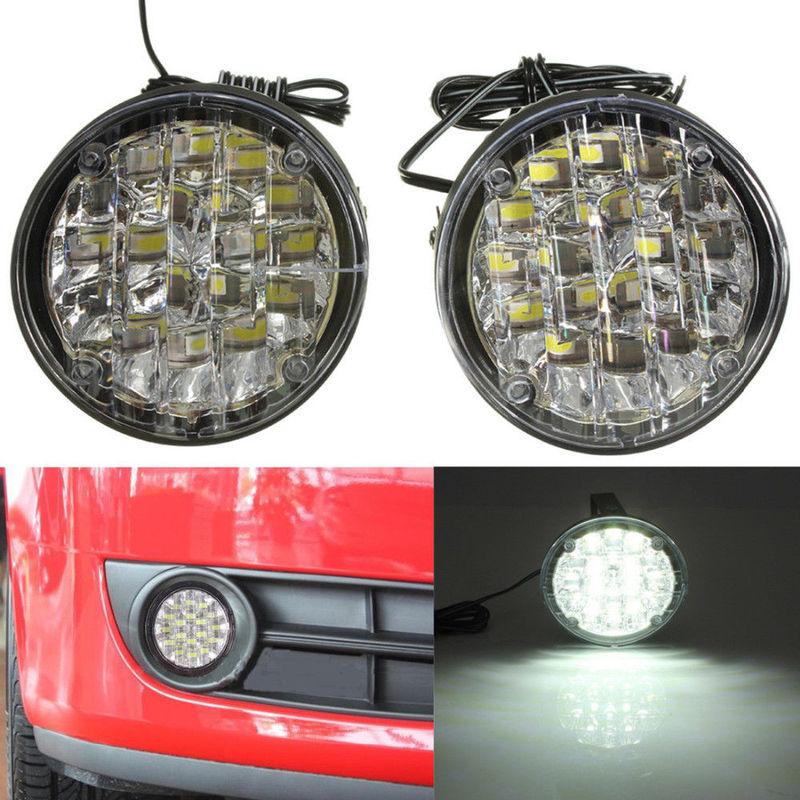 2pcs Car White LED Daytime Driving Light DRL 12V Waterproof Auto Fog Light Exterior Headlight for Truck Trailer RV Camper Lorry