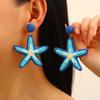 Summer Flower Starfish Dangle Earrings Women Handmade Raffia Dopamine Vacation Style Exaggerated Boho Beach Accessories