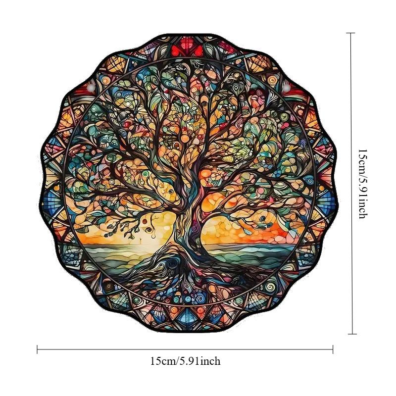 1PC Tree of Life Wall Decor Acrylic Round Ornament for Indoor Outdoor Welcome Sign Sunlight Hanging Tag Room Decor Aesthetic