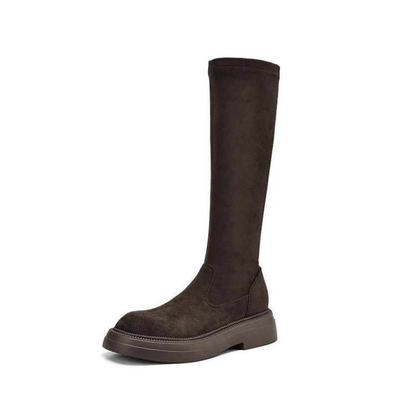 Autumn and winter suede thick-soled non-slip Martin boots comfortable sleeve middle heel round head high boots new square heel women's boots