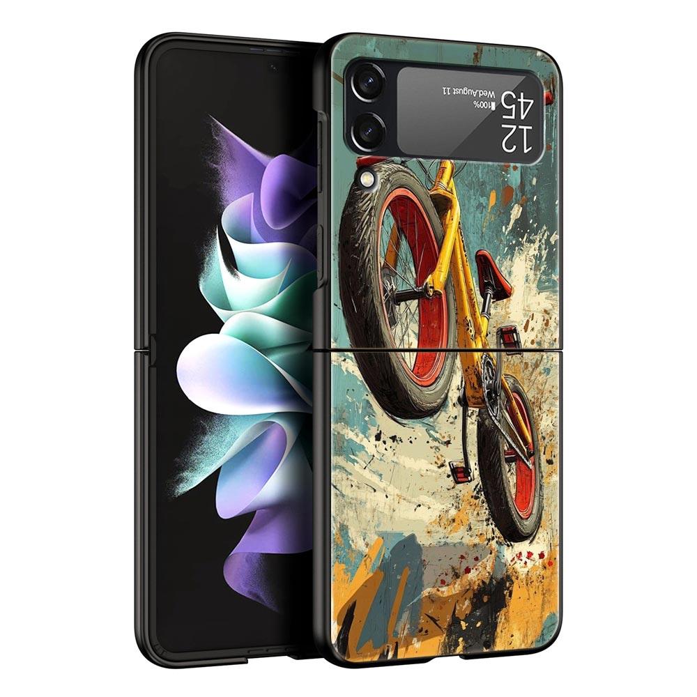 Hard PC Phone Case For Samsung Galaxy Z Flip 7 6 5 4 Black Cover For Galaxy Z Flip 3 Foldable Shockproof Autumu Bike Cycling Bag