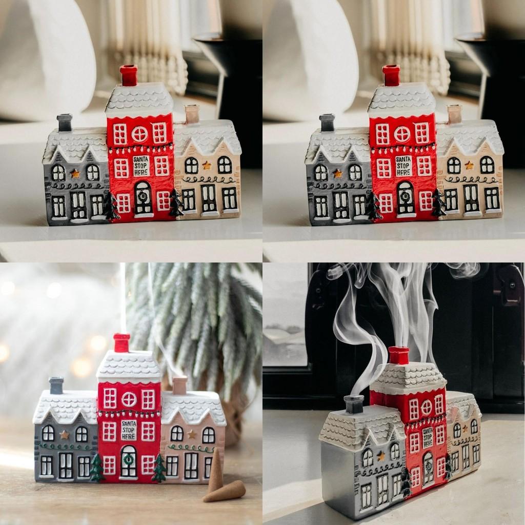 Charming Resin Village Incense Cone Holder Unique Decorative Piece For Holiday Decor