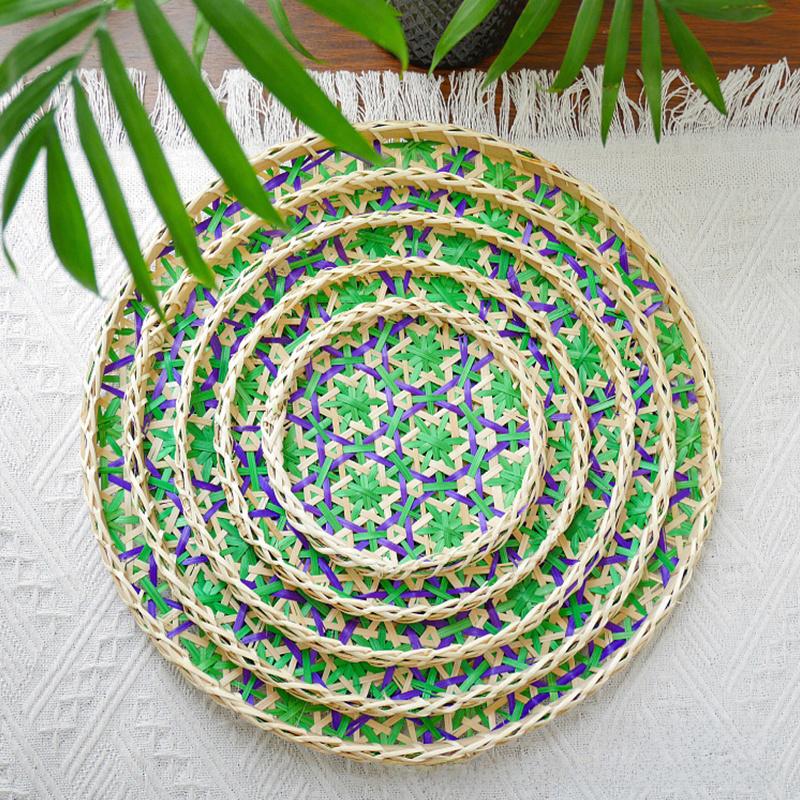 1PC Handwoven Bamboo Fruit Basket Bamboo Household Bamboo Sieve Tray Bamboo Strainer Ethnic Traditional
