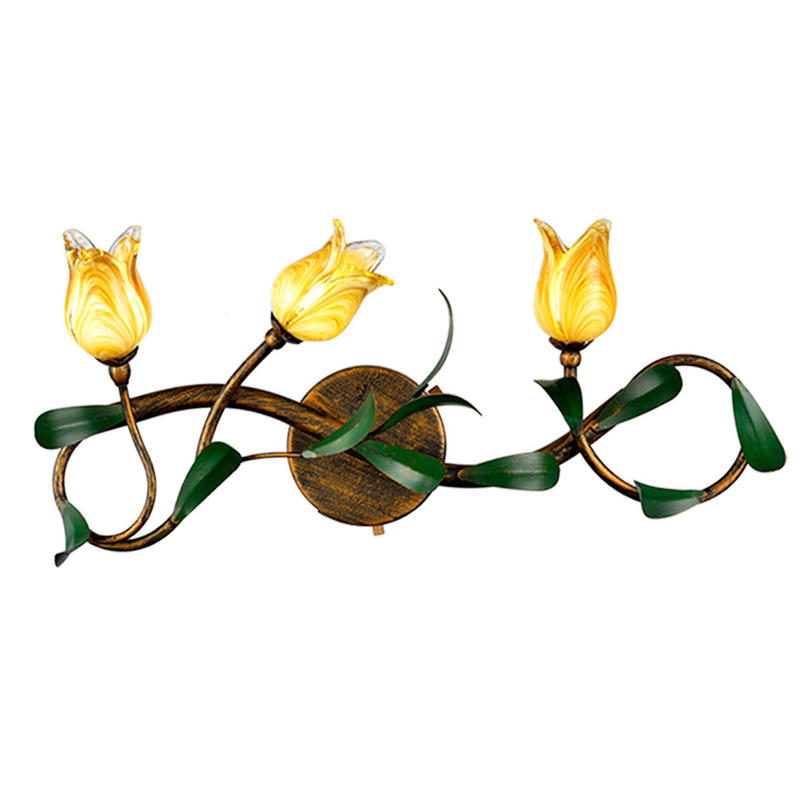 Retro handmade wrought iron chandelier, 220V 9W TULIP TULIP LED wrought iron lamp, suitable for living room, bedroom, office, hotel night lamp, yellow