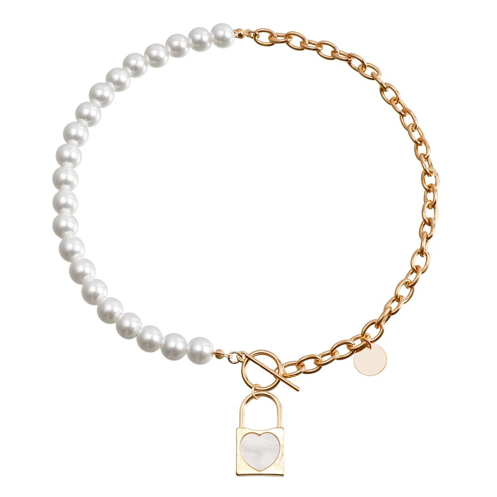 Foreign Trade Jewelry, Fashionable Imitation Pearl Splicing Chain Necklace, White Imitation Fritillary Pentagram Sweater Chain