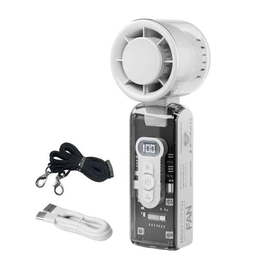 

Ручной турбовентилятор с цифровым дисплеем, 13000 об/мин, высокая скорость, складная конструкция, перезаряжаемый портативный подвесной шейный вентилятор белый