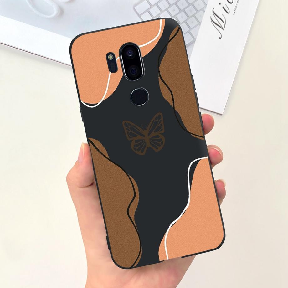 Für LG G7 ThinQ Hülle Silikon Weiche Handyhülle Girly Mode Blume Schwarz TPU Stoßfänger Für LGG7 G 7 ThinQ G710 Hülle Niedliches Muster