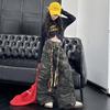 Girls' Retro Camo Waist-Tie Wide Leg Jazz Dance Cargo Pants - 2025 Autumn Fashion
