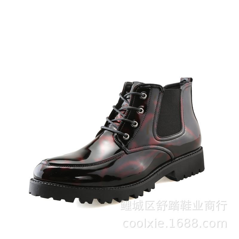 

2025 nightclub trendy men s leather shoes, printed bright leather lace-up mid-top shoes, trendy Martin leather shoes 38 красный