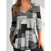 Splicing Printed T-shirt for Women's Casual V-neck Long Sleeved Top Suitable for Spring and Autumn Wear