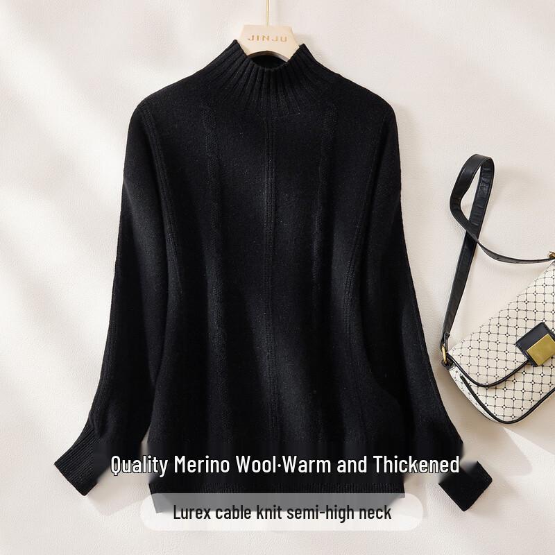 Women s Thickened Bright Silk High-Neck Twist Knit Wool Sweater One Size