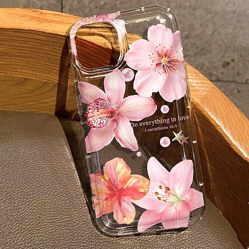Purple Flower Printing Phone Case for Samsung S24 S23 S22 Ultra Plus S21 FE A14 A34 A15 A35 A52 A53 A54 A55 5G Soft Tpu Cover