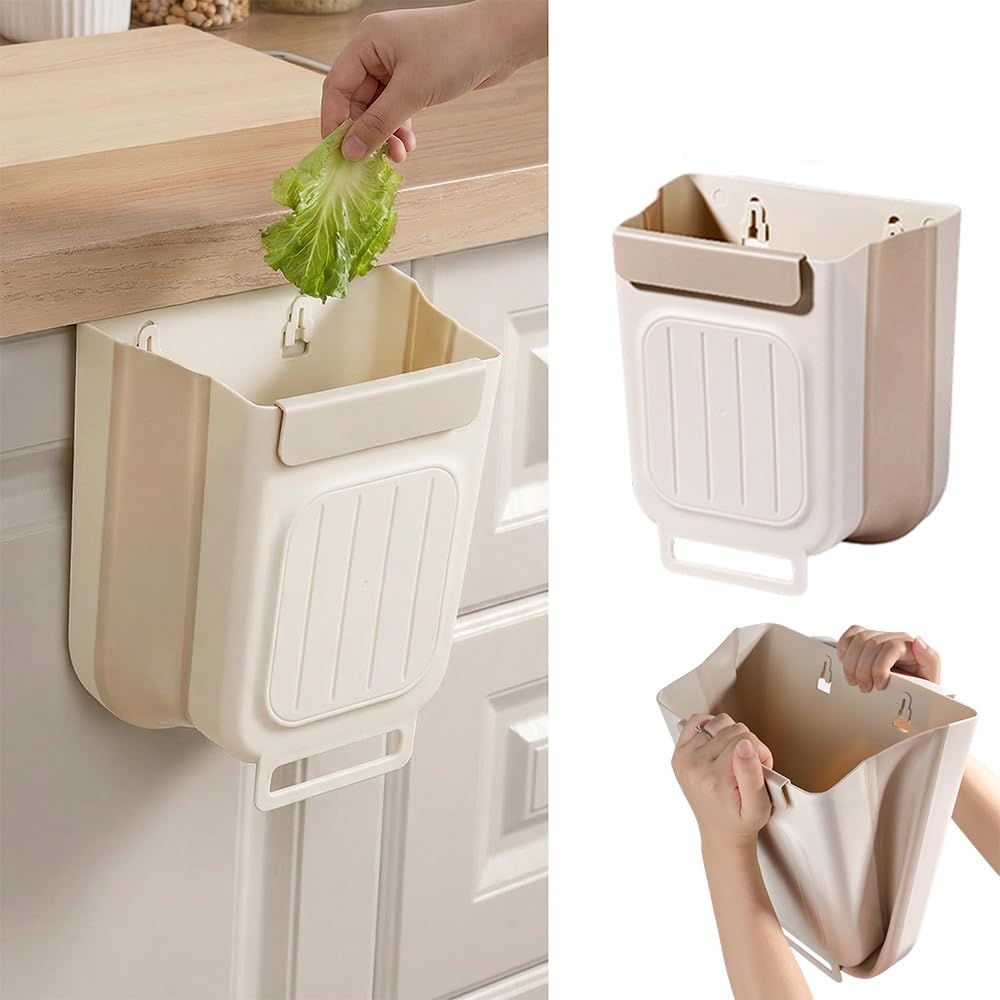 

Foldable Hanging Trash Can, 6/11 L Kitchen Compost Bin for Under Sink, Plastic Wall-Mounted Garbage Can for Household, Office and Outdoors (Medium-6L)