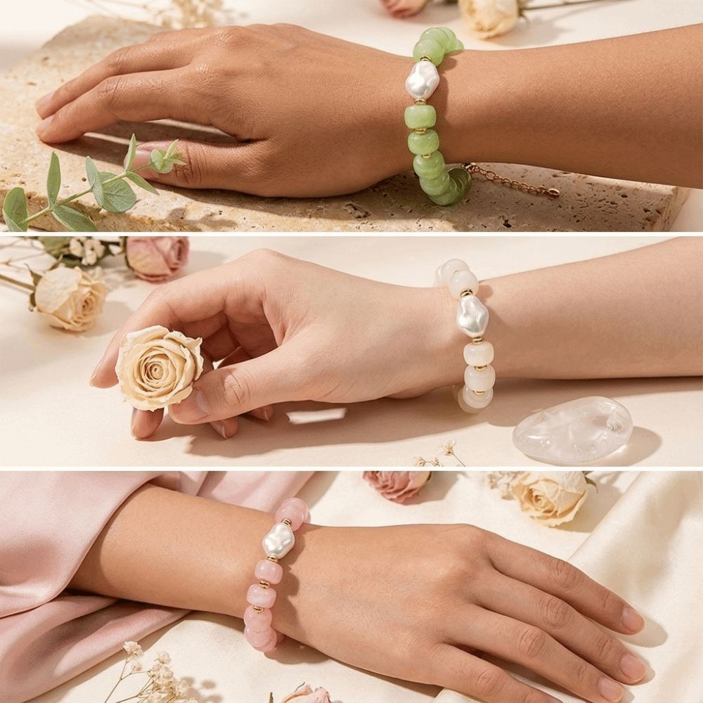 Chunky Beads Resin Bracelet Pearl Accent Handmade Jewelry Statement Beaded Bracelets For Women