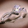 V Chevron Solitaire Ring CopperCZ Paved Promise Engagement Ring for Women Wedding Jewelry