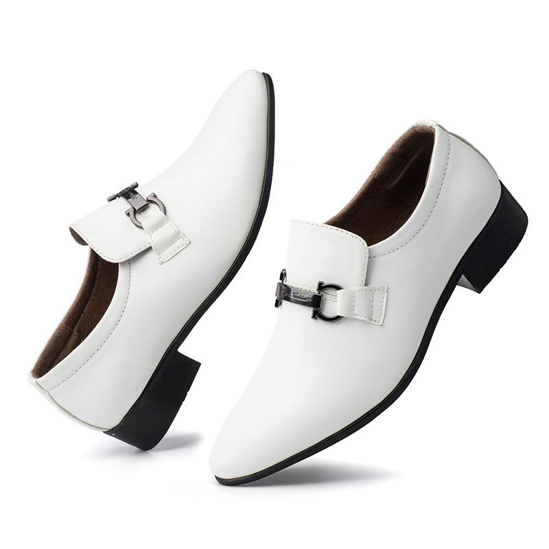Korean Style Pointed Toe White Breathable Leather Shoes - Casual Business Men's Formal Driving Loafers