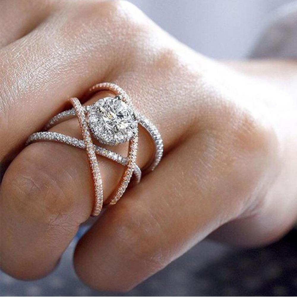 

Rose Gold Plated Rings for Women Elegant Cross Zircon Engagement Ring Creative European Style Jewelry Gift no. 6