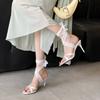 Pointed transparent high heels 2025 new women's summer thin heels rhinestone open-toed sandals patent leather sexy outer cool slippers