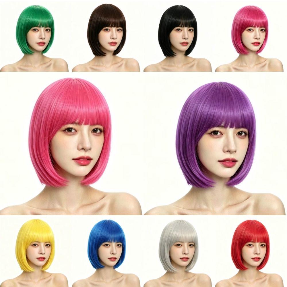 Bunte Lebendige Bob-Perücke Cosplay Kurzes Gerades Bob-Haar für Abschlussfeierlichkeiten