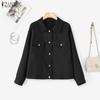 ZANZEA Women Turn Down Collar Solid Color Casual Long Sleeve Blouse