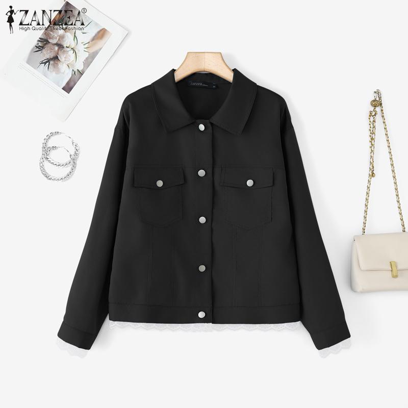 ZANZEA Women Turn Down Collar Solid Color Casual Long Sleeve Blouse