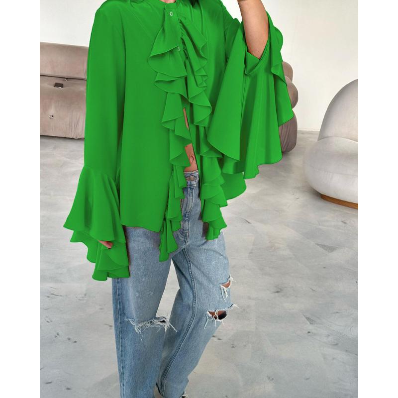 Designkänsla Volang Långärmad Skjorta Höst Vinter Ny Elegant High-end Kofta Topp för Kvinnor