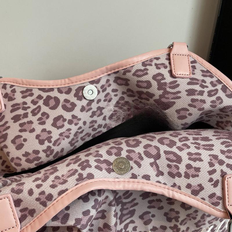 Women's Shoulder Bag Fashion Sweet Polka Dot Handbag Korean Casual Versatile Leopard Print Brown Frosted Tote Bags