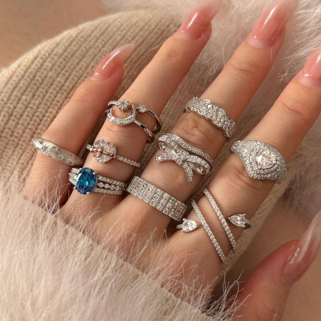 Dámský prsten ze stříbra S925: Vánoční mašle, design hvězdy, měsíce, srdce lásky