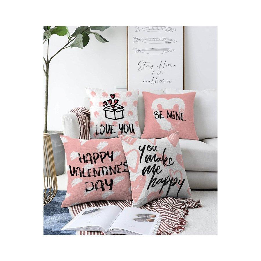 4 Pieces Valentine's Day Concept Double Sided Printed Cushion Cover Set
