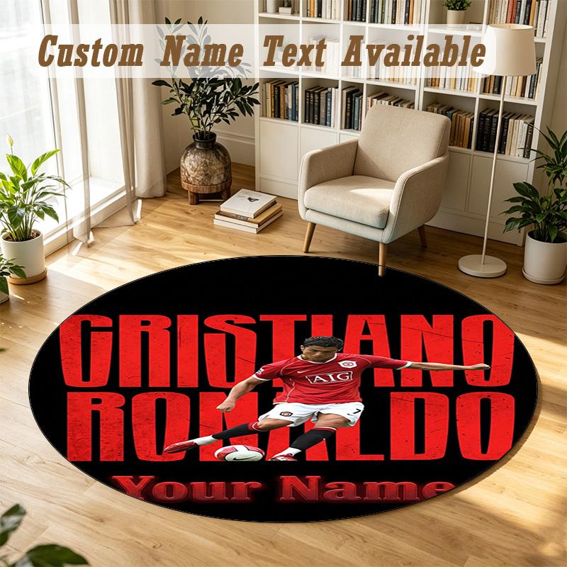 Round Rug Custom NameCristiano Ronaldo Pattern Non Slip Carpet Home Floor Decor