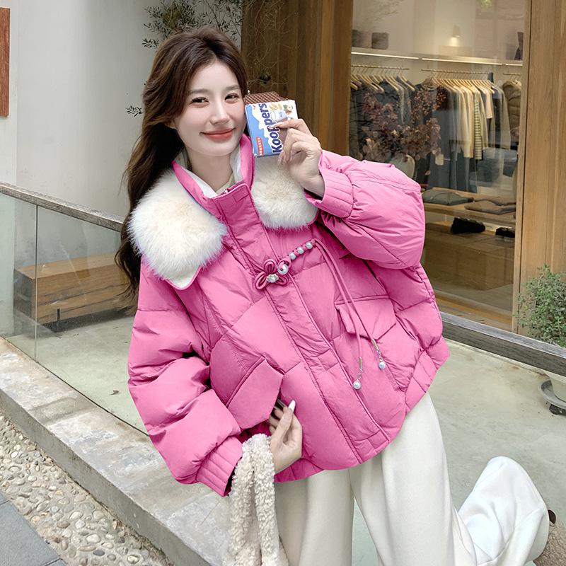 

Женская стильная зимняя пуховая куртка - Маленький размер с меховым воротником XXL (145-160 kg) розы красного