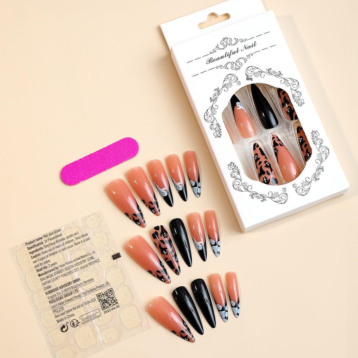 

European & American Halloween Black French Edge Ghostly Nail Art