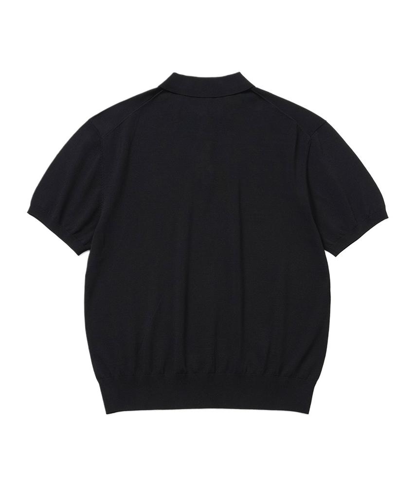 XOX Button Collar Summer Cool Crop Short Sleeve Knit [Black]