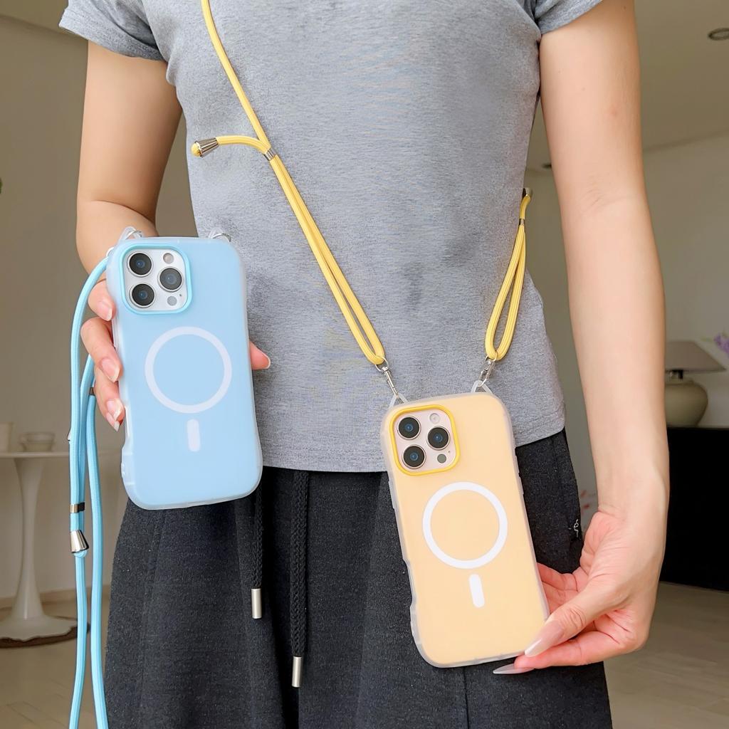 Bonbonfarbene Katzenohr Magnetische Schlanke Taille Handyhülle mit Langem Lanyard für iPhone 17 16 15 14 13 12 11 Pro Max + Plus Hülle