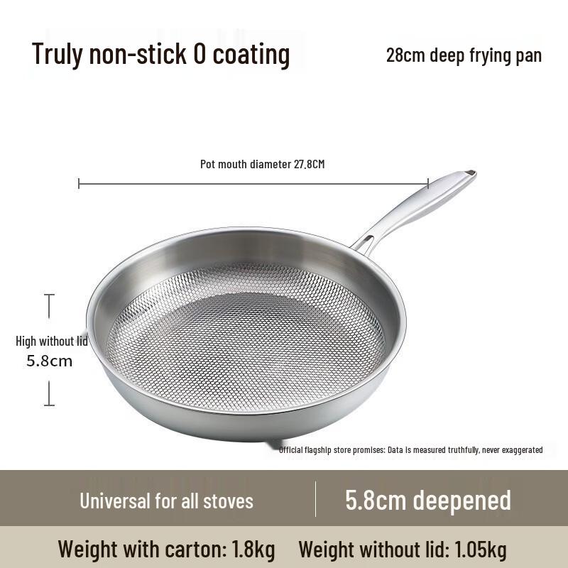 Handun 316 Stainless Steel Non-Coated Frying Pan