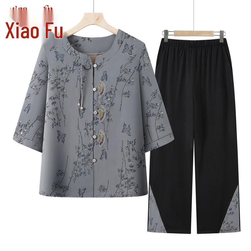 Mid-Aged Women's Chinese Style Seven-Sleeve Top & Pants Set