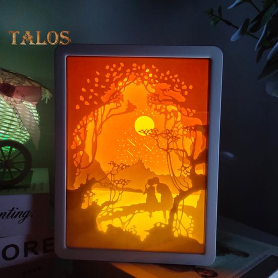 3D Papírové vyřezávání Noční světlo Měkká záře Dobíjecí Kreativní papírové sochy Rám Stolní lampa Dekorativní noční světlo