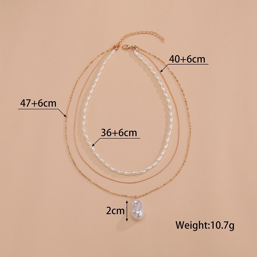 Simple Pearl Pendant Double Stacked Ladies Alloy Necklace Necklace Accessories