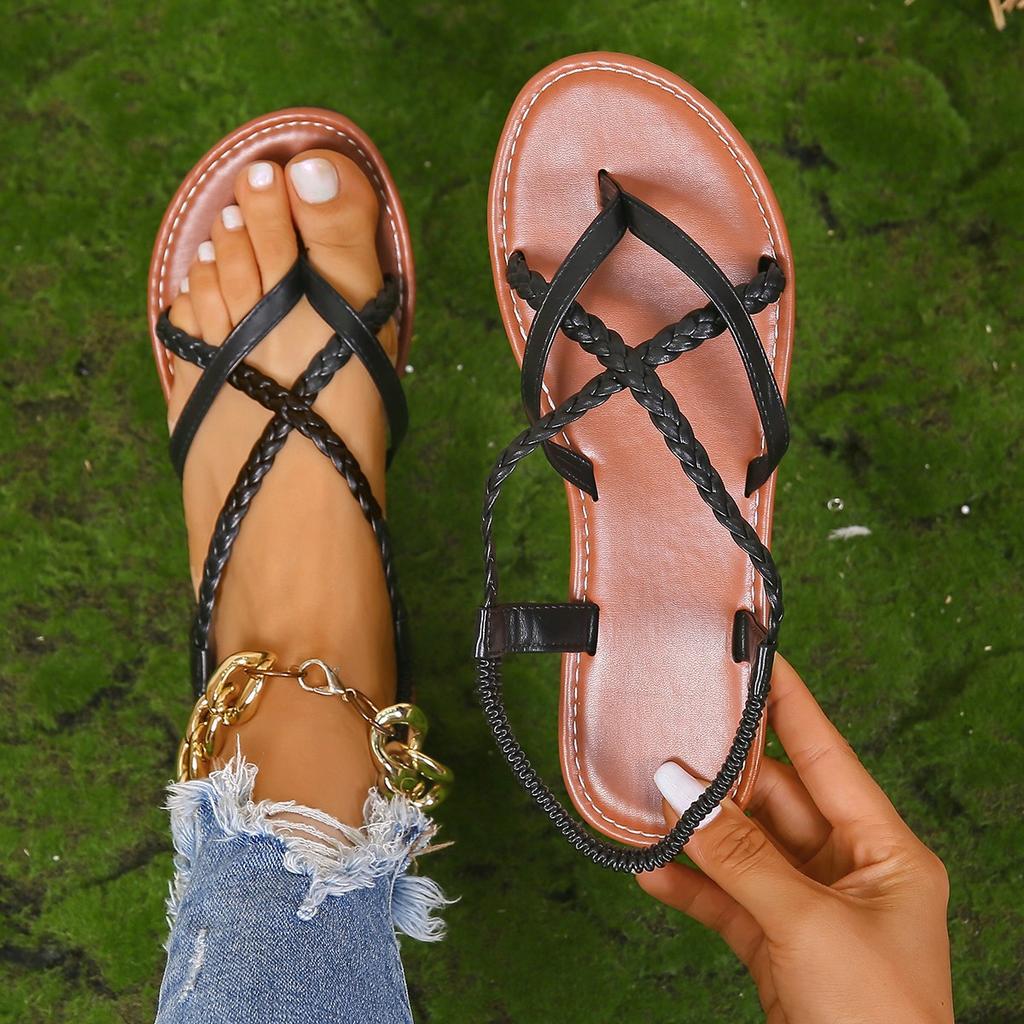 Large Size Women'S Flat Sandals Simple And Fashionable Toe Rope Sandals
