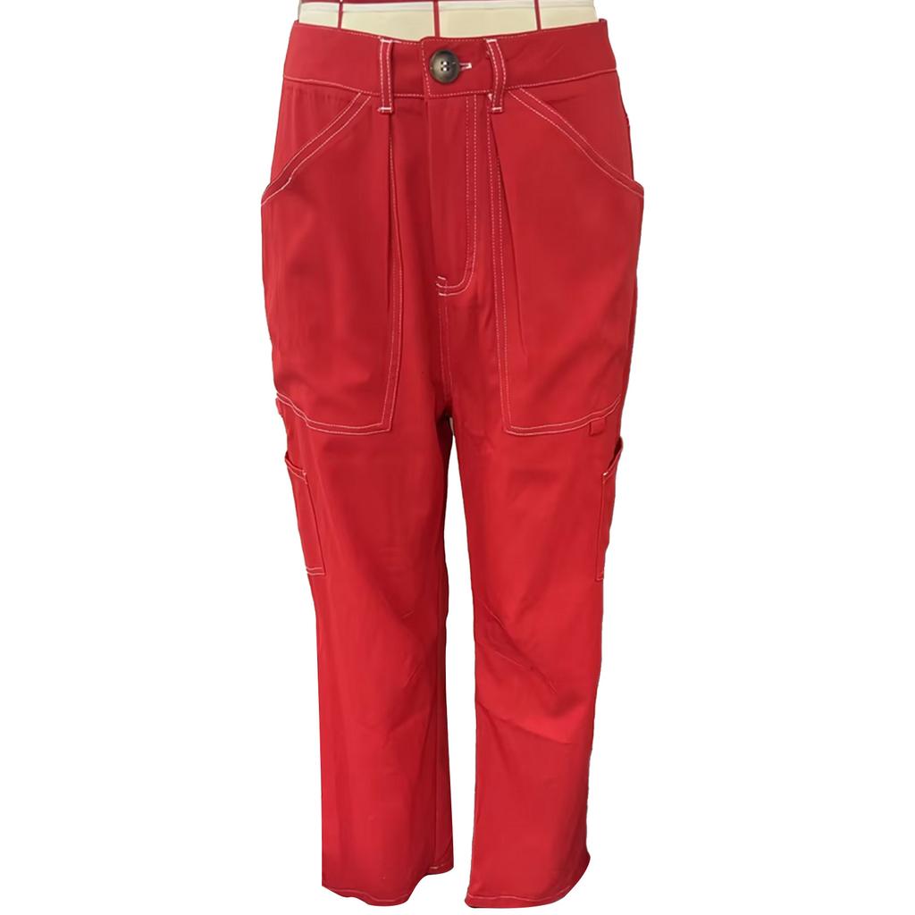 Women Casual Pants Fashionable Elegant Button Zipper Pants with Pockets for Travel Holiday Party