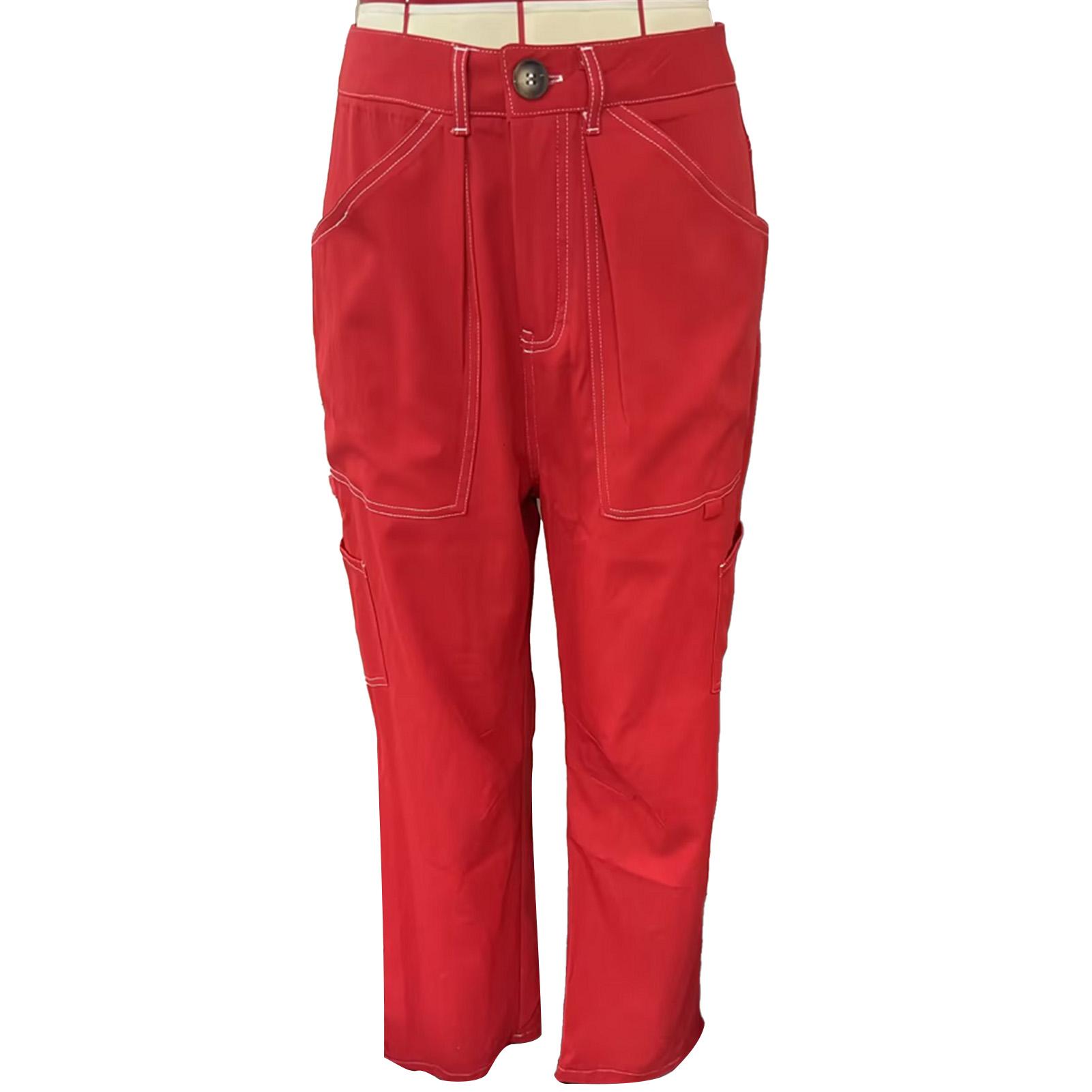 

Женские повседневные брюки, модные элегантные брюки на молнии с пуговицами и карманами для путешествий, праздников и вечеринок L красный