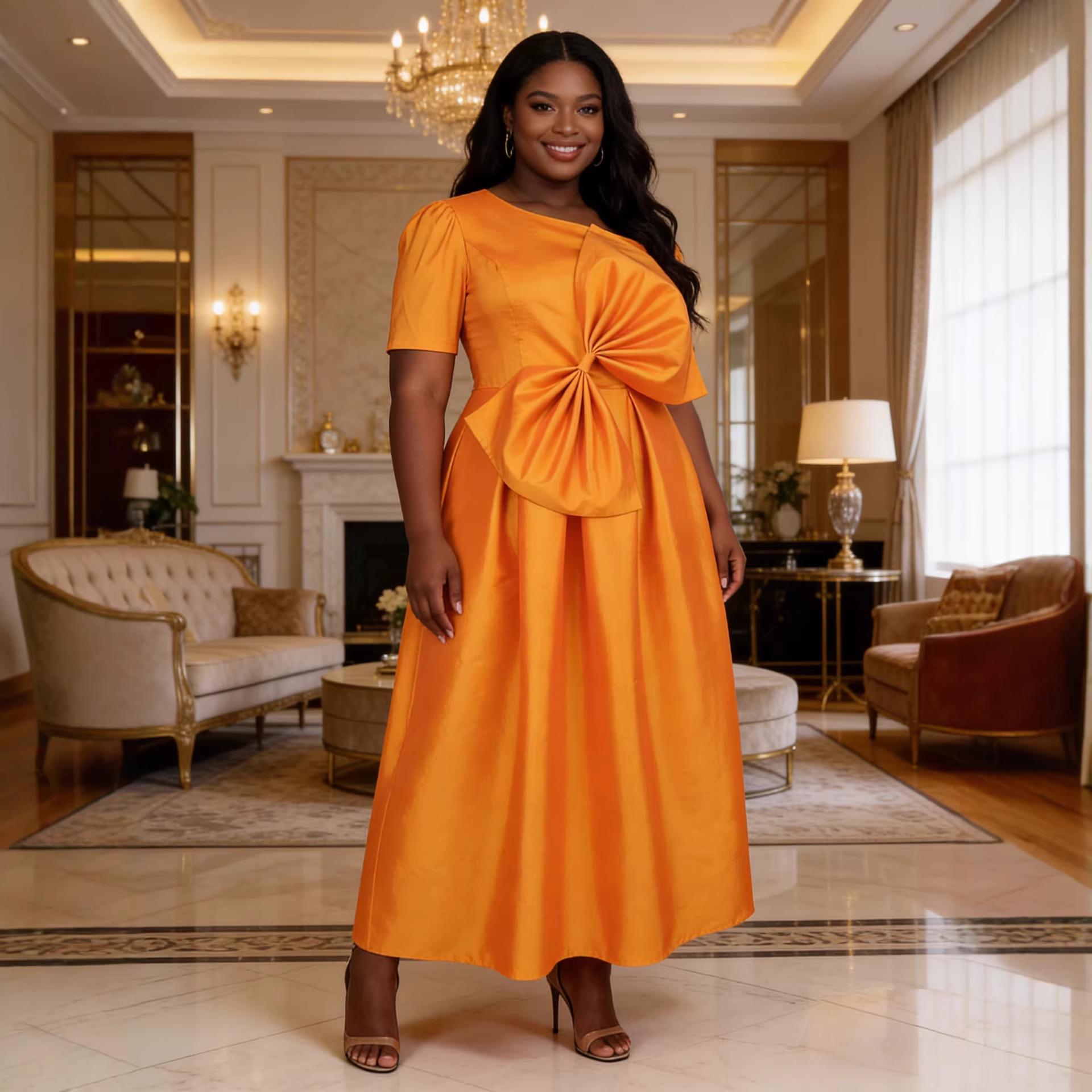 

Женское вечернее платье-миди с высокой талией и бантом, больших размеров 2XL оранжевый