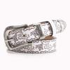 Western Style Embossed Leather Belt with Decorative Metal Buckle and Tip for Men and Women Casual and Formal Wear