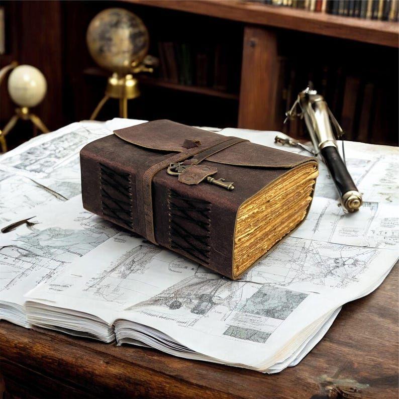 Antique Leather Bound Journal with Key Lock | Handmade Vintage Diary