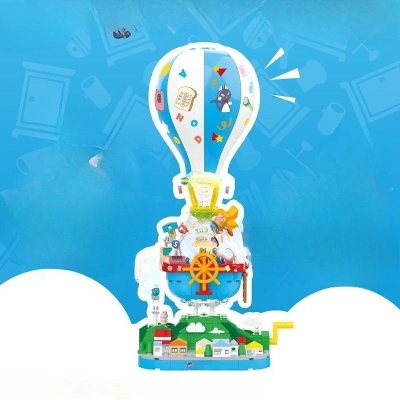 Anime and cartoon building blocks, hot air balloons, lamp models, decorations, small molecule building toys, gifts 18cm