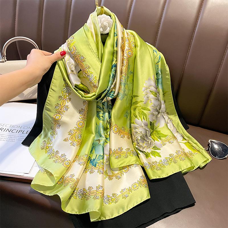 Spain Fashion Brand Women Silk Scarf Luxury Floral Stain Pashmina Shawls and Wraps Foulard Femme Bufandas Beach Hijab 180*90Cm